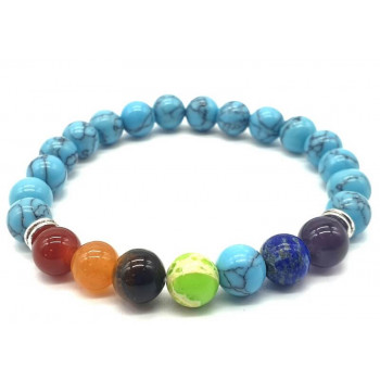 Bracelet Turquoise & 7 Chakras perles 8mm