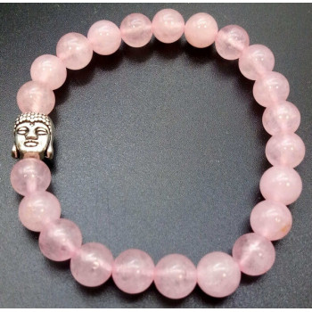 Bracelet Quartz Rose & Bouddha perles 8mm