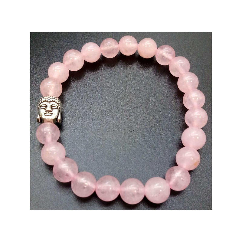 Bracelet Quartz Rose & Bouddha perles 8mm