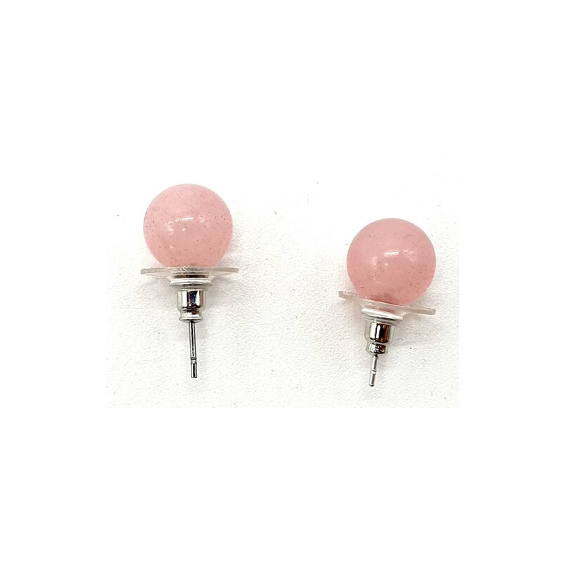 Boucles d'oreilles Perle Quartz Rose 10mm