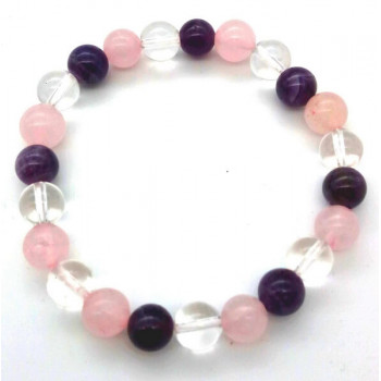 Bracelet Améthyste, Cristal, Quartz Rose perles 8mm