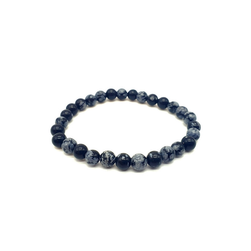 Bracelet Obsidienne Neige perles 6mm