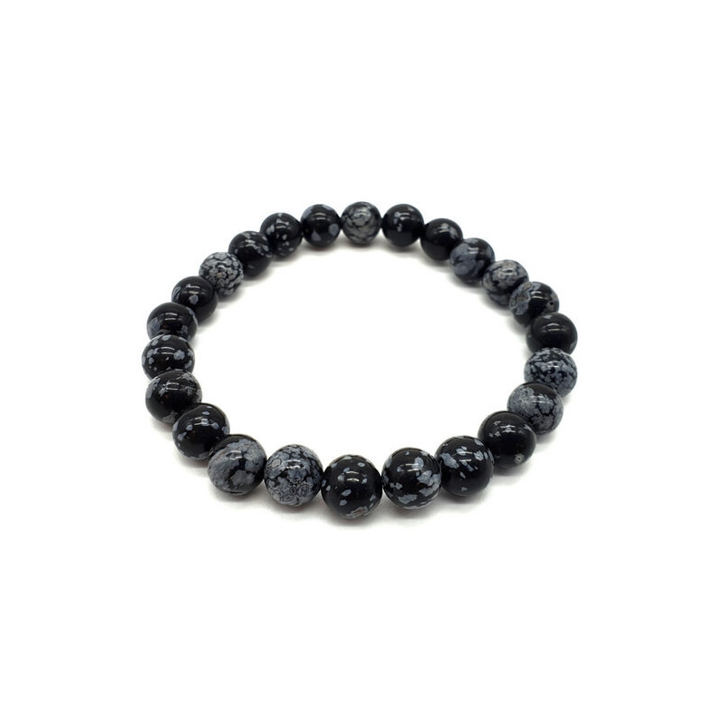 Bracelet Obsidienne Neige perles 8mm